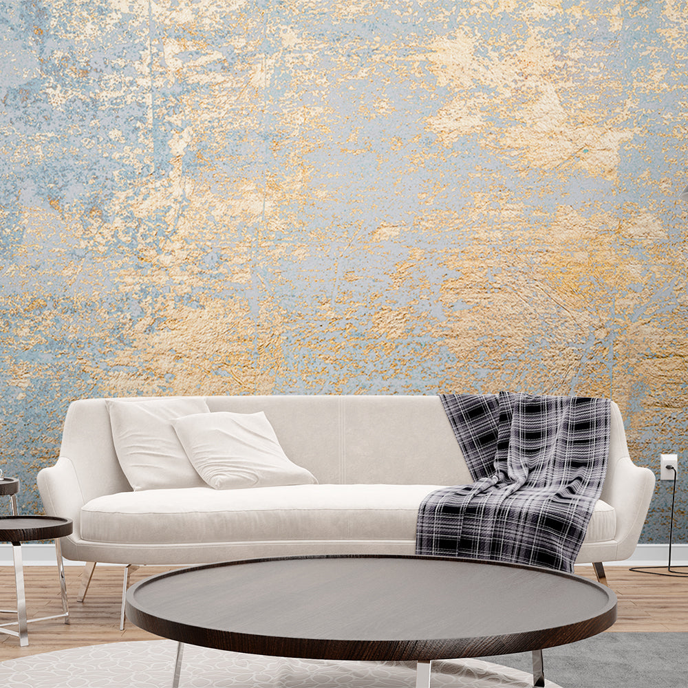 gold ocean blue golden leaves Wallpaper Self Adhesive Mural Wallpaper | Customized Wallpaper