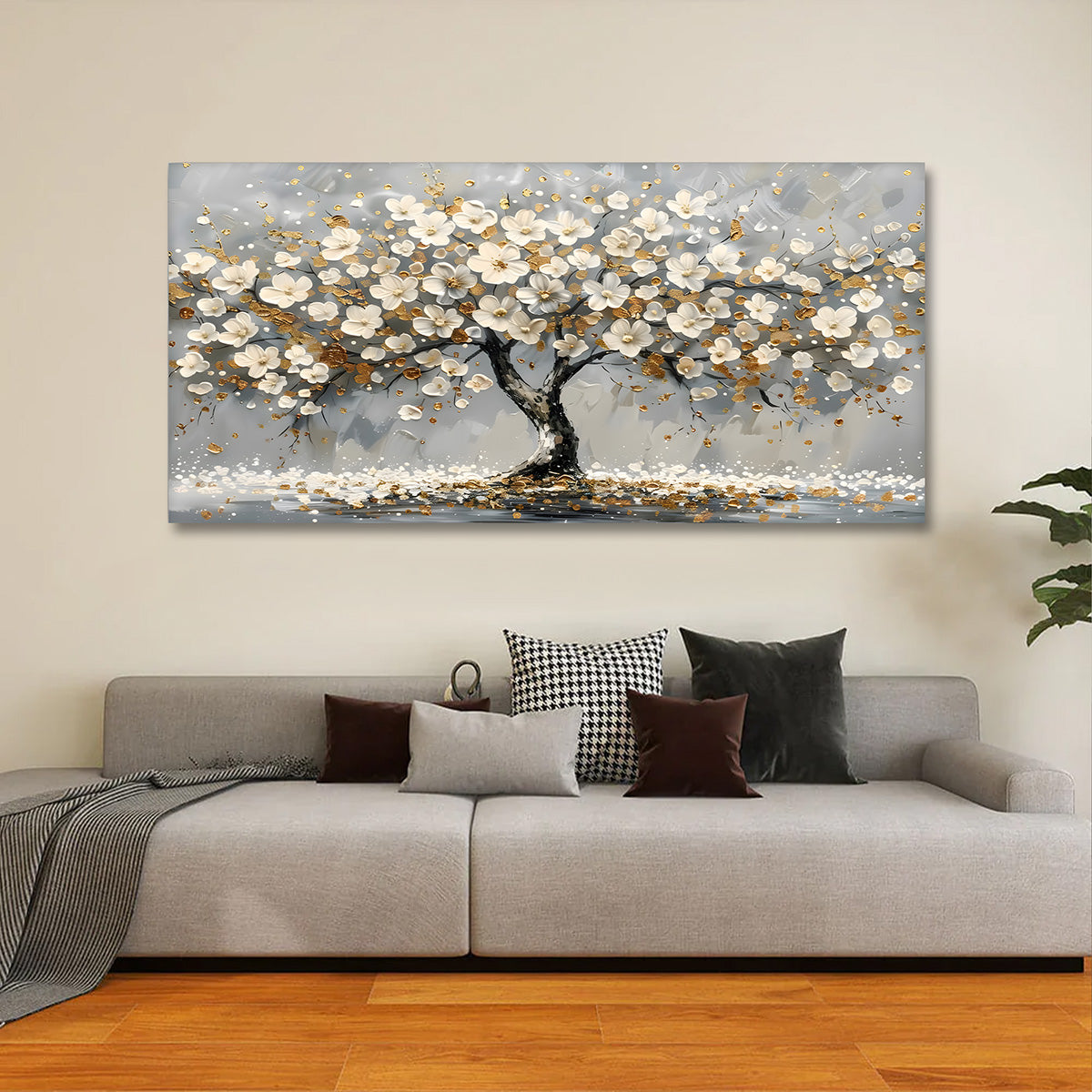 Golden blossom tree canvas painting frame large floral painting on canvas wall decor for living room modern canvas wall arts decor.
