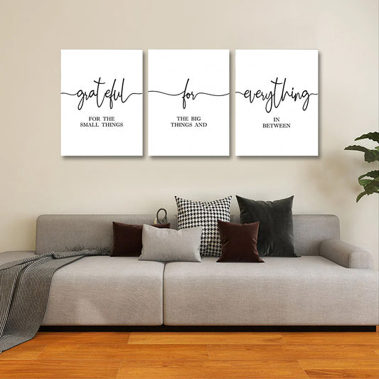 Grateful for everything wall art set of 3 minimalist typography canvas painting for home decor
