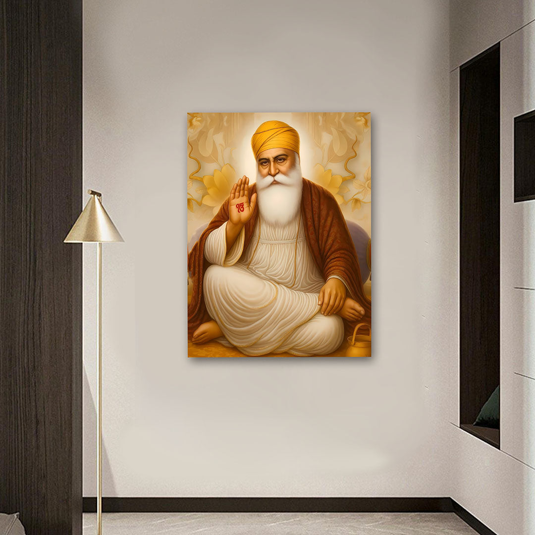 guru nanak dev ji sitting blessing canvas painting spiritual wall decor