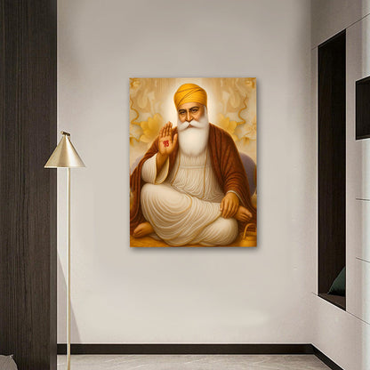 guru nanak dev ji sitting blessing canvas painting spiritual wall decor