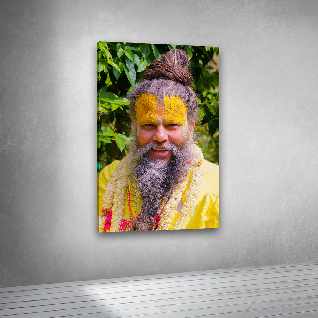hindu sadhu baba canvas wall art tilak mala saffron attire large size painting frame home decor