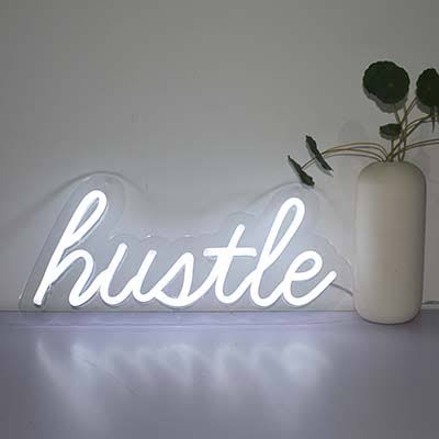 Hustle neon sign board customised white neon light wall decor custom neon sign motivational neon light signs
