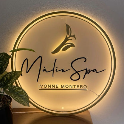 illuminated LED villa name plate with house number and street name for exterior entrance