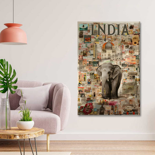 india elephant taj mahal canvas painting frame vintage travel collage painting on canvas wall decor