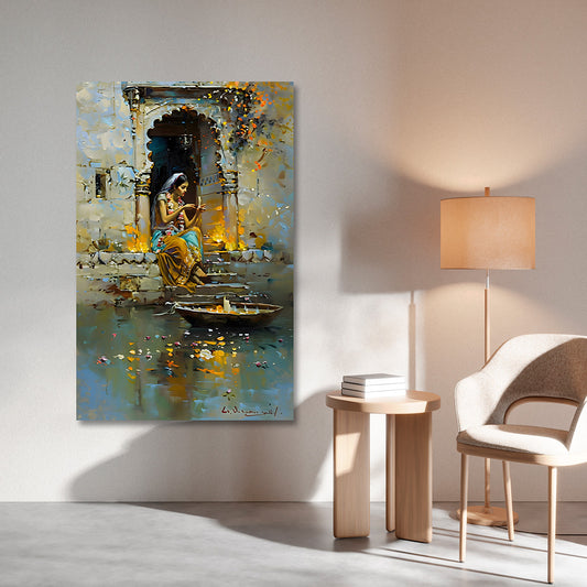 traditional indian woman diya canvas painting frame spiritual painting on canvas wall decor