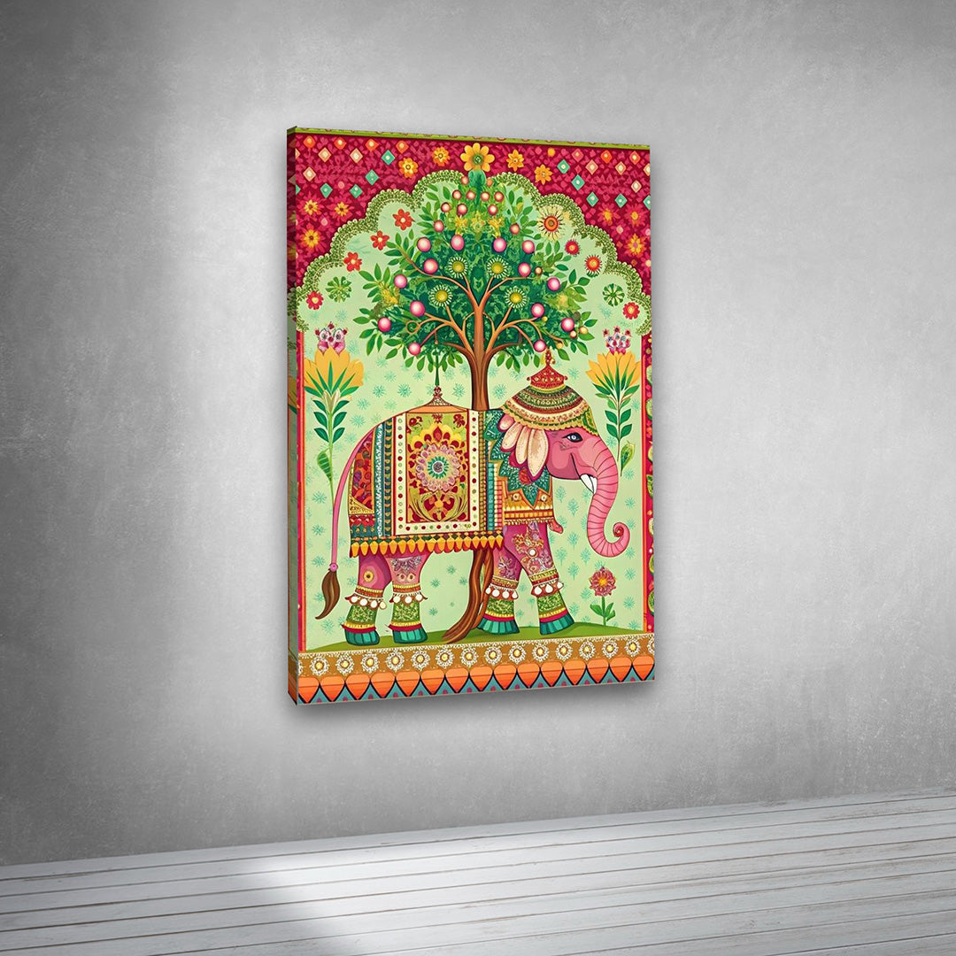 indian folk elephant canvas painting frame vibrant wall art for living room