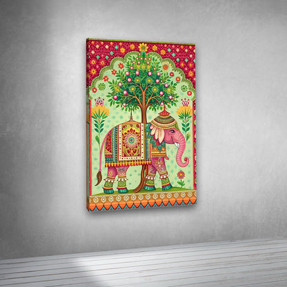 indian folk elephant canvas painting frame vibrant wall art for living room