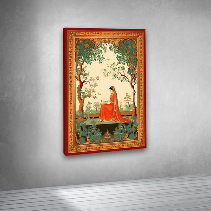 indian lady sitting garden canvas painting frame classical wall art for living room