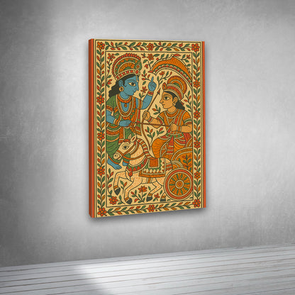 indian mythology canvas painting frame krishna arjuna chariot wall art