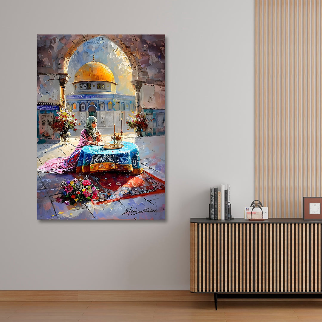 Islamic mosque canvas painting frame spiritual prayer scene painting on canvas wall decor for living room with golden dome mosque artwork.