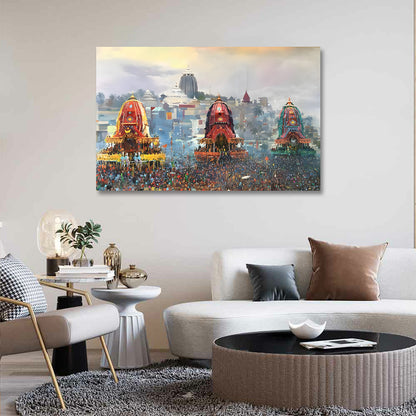 Jagannath Rath Yatra canvas painting frame festival wall decor for living room