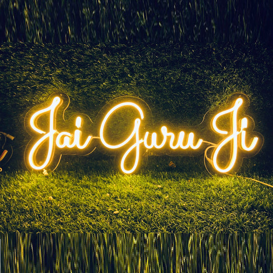 Jai Guru Ji neon sign board LED wall light big size for spiritual decor