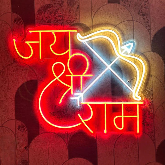 Jai Shree Ram Neon Sign Board LED Religious Wall Decor