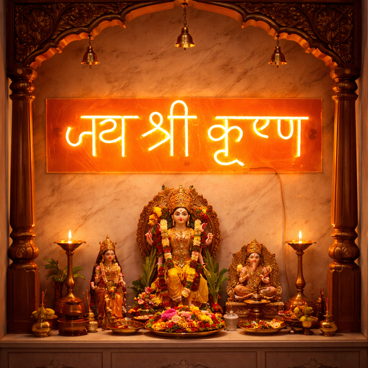 jai shri krishna neon sign board LED custom neon light mandir temple decor