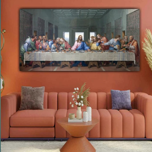 Jesus Painting Canvas Wall Frame | Last Supper of Jesus Christ with Disciples Painting