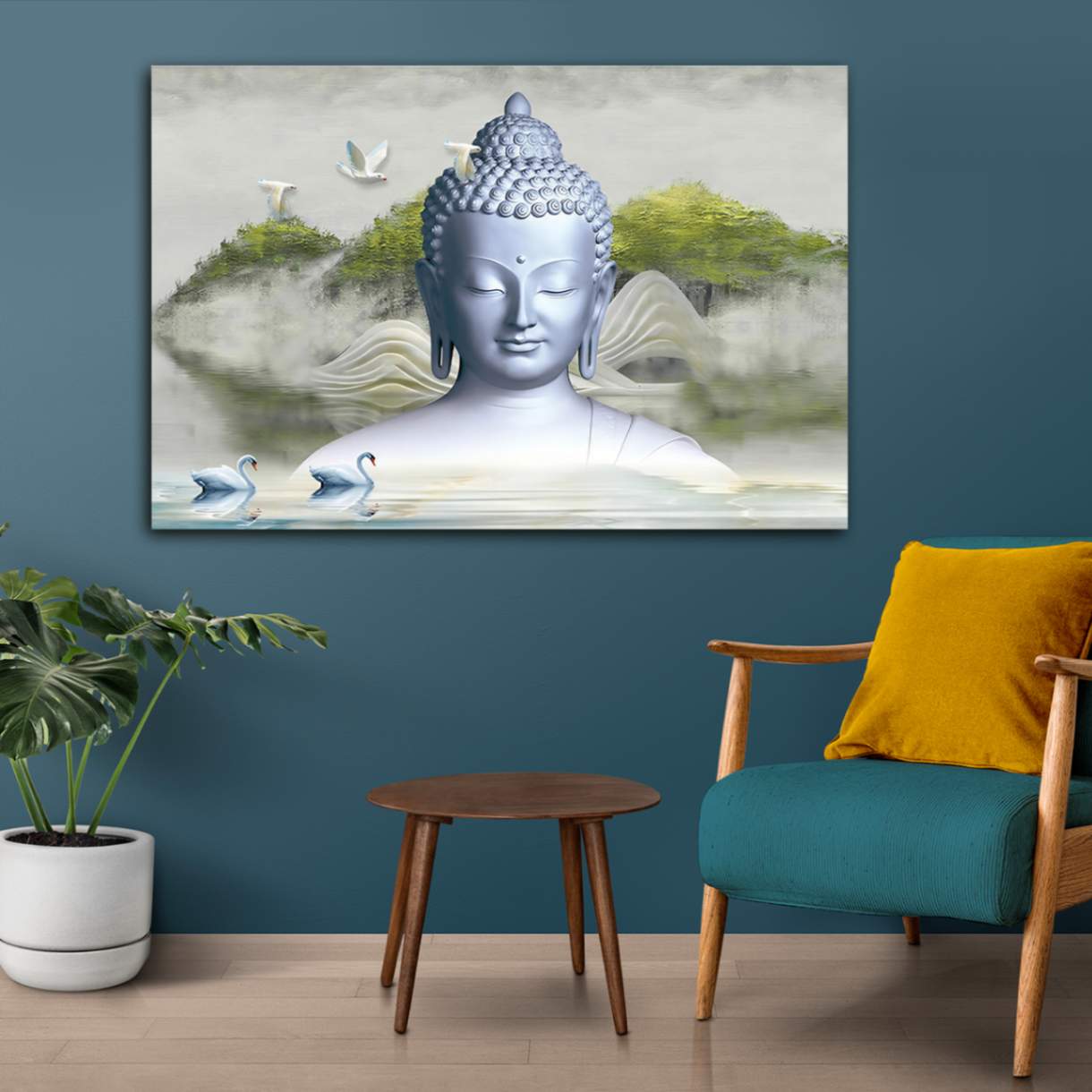 Silver Buddha Painting for Living Room Decor