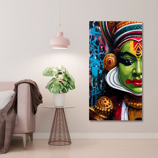 Kathakali face pop art canvas painting frame colorful wall decor for living room