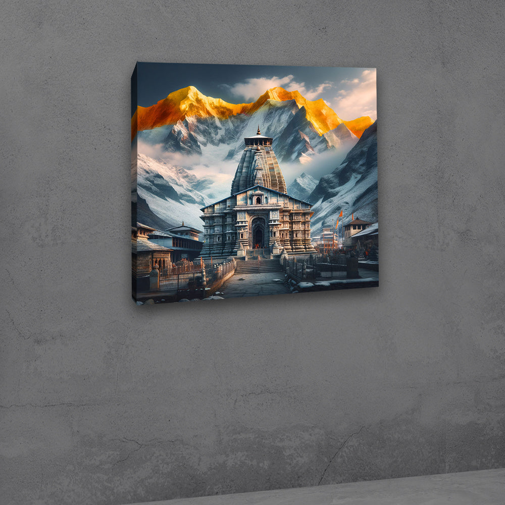 kedarnath dham canvas wall art painting frame mountain temple sunrise home decor