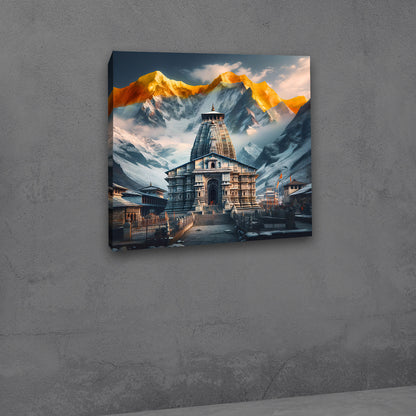 kedarnath dham canvas wall art painting frame mountain temple sunrise home decor