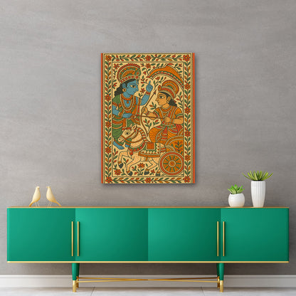 krishna arjuna mahabharata canvas painting traditional indian war scene wall decor