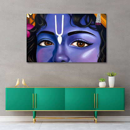 Krishna eyes close up canvas painting frame wide wall decor for living room