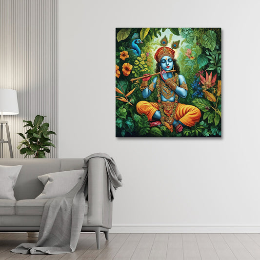 krishna flute forest canvas painting frame wall decor for living room