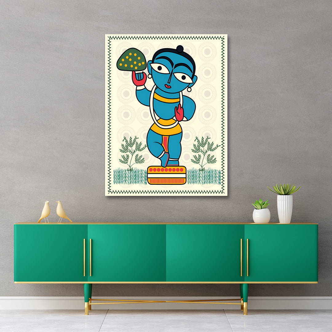 lord krishna folk art canvas painting frame traditional indian painting on canvas wall decor for living room