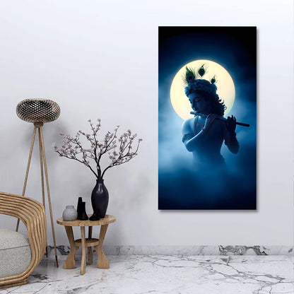 Krishna moonlight silhouette canvas painting frame flute wall decor for living room