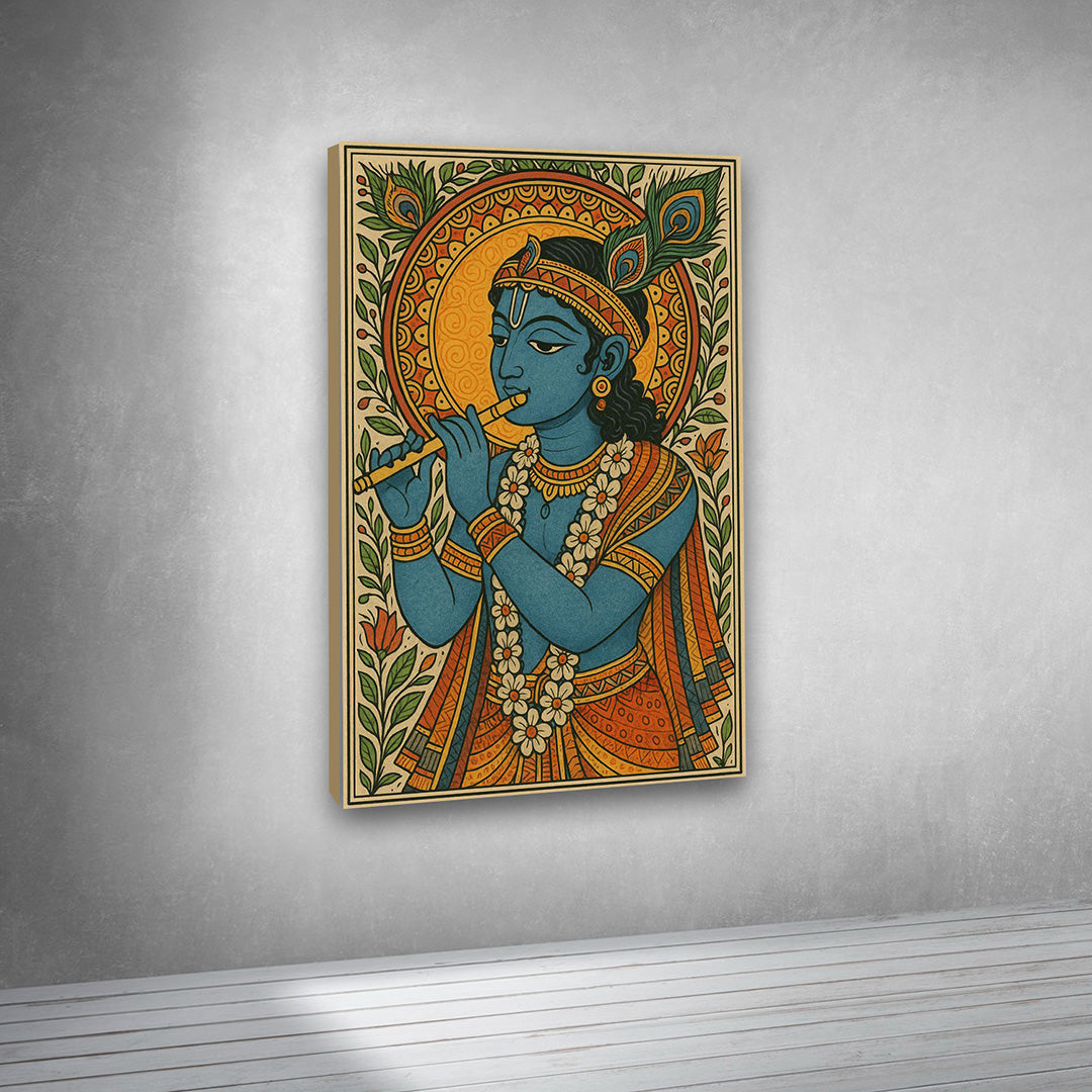 krishna flute canvas painting frame ethnic religious wall art for living room