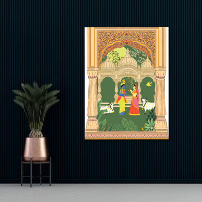 krishna radha temple artwork canvas painting indian heritage religious wall decor for home
