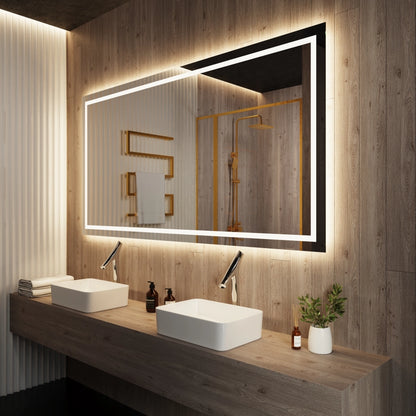 large capsule LED wall mirror with ambient lighting modern bathroom vanity décor