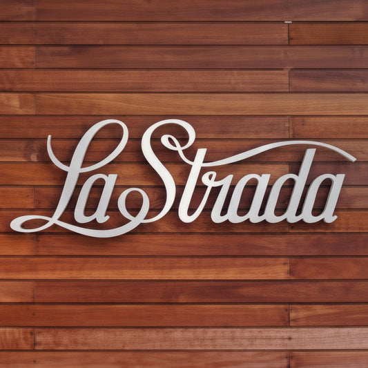 LED neon sign stylish script wall light for restaurant wooden background