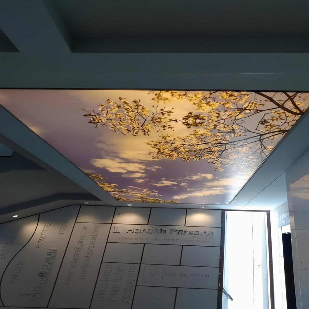 LED backlit stretch ceiling with blossom sky design for modern interiors