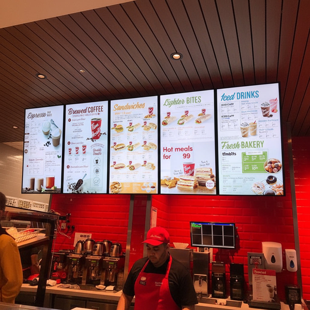 LED backlit menu board system multi panel illuminated restaurant display café QSR signage