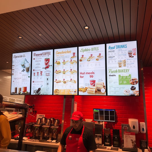 LED backlit menu board system multi panel illuminated restaurant display café QSR signage