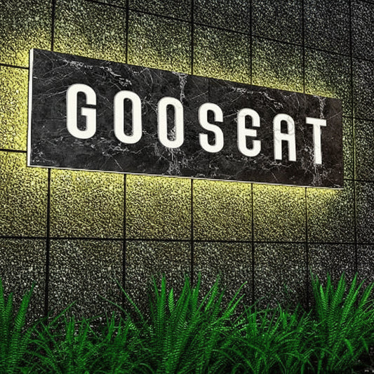 LED backlit stone texture wall sign 3D letter signage with halo lighting for exterior branding