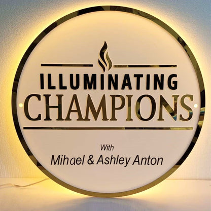 LED circular acrylic logo sign with gold rim backlit round wall signage for office branding