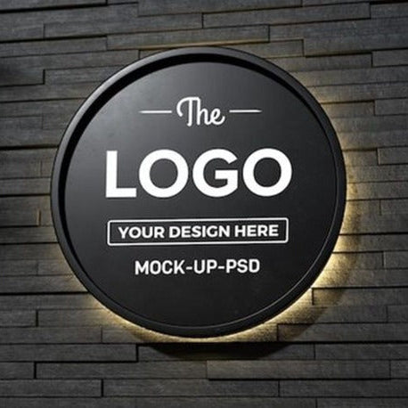 LED circular backlit logo sign black acrylic round wall signage with halo lighting for branding