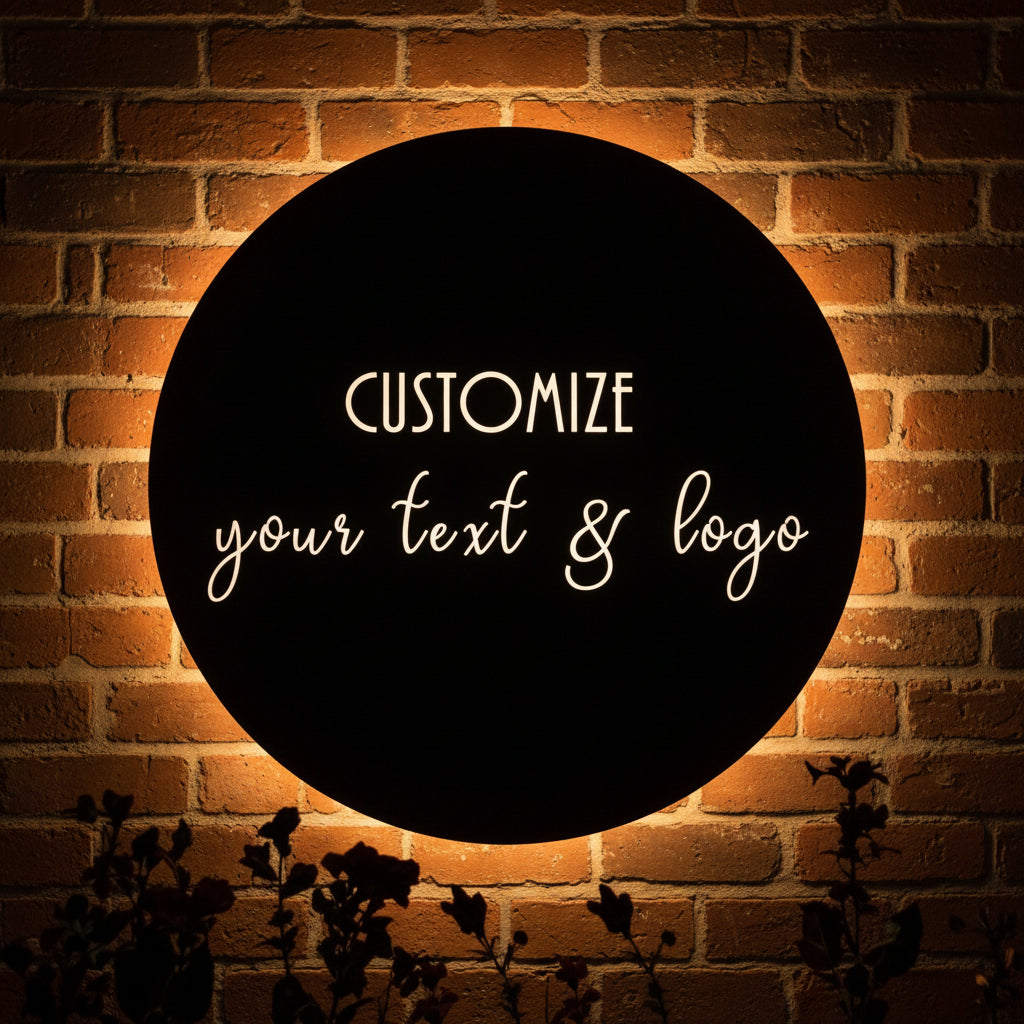 LED circular custom logo sign backlit round wall signage with personalized text for business branding