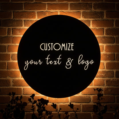 LED circular custom logo sign backlit round wall signage with personalized text for business branding