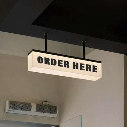 LED hanging lightbox sign double sided illuminated order here sign for retail and restaurant