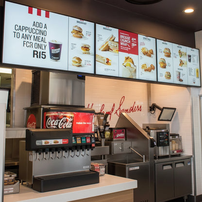 LED menu board display system QSR backlit multi panel restaurant signage café interior