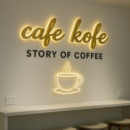 LED neon coffee wall sign cafe kafe backlit lettering with coffee cup icon for cafe decor