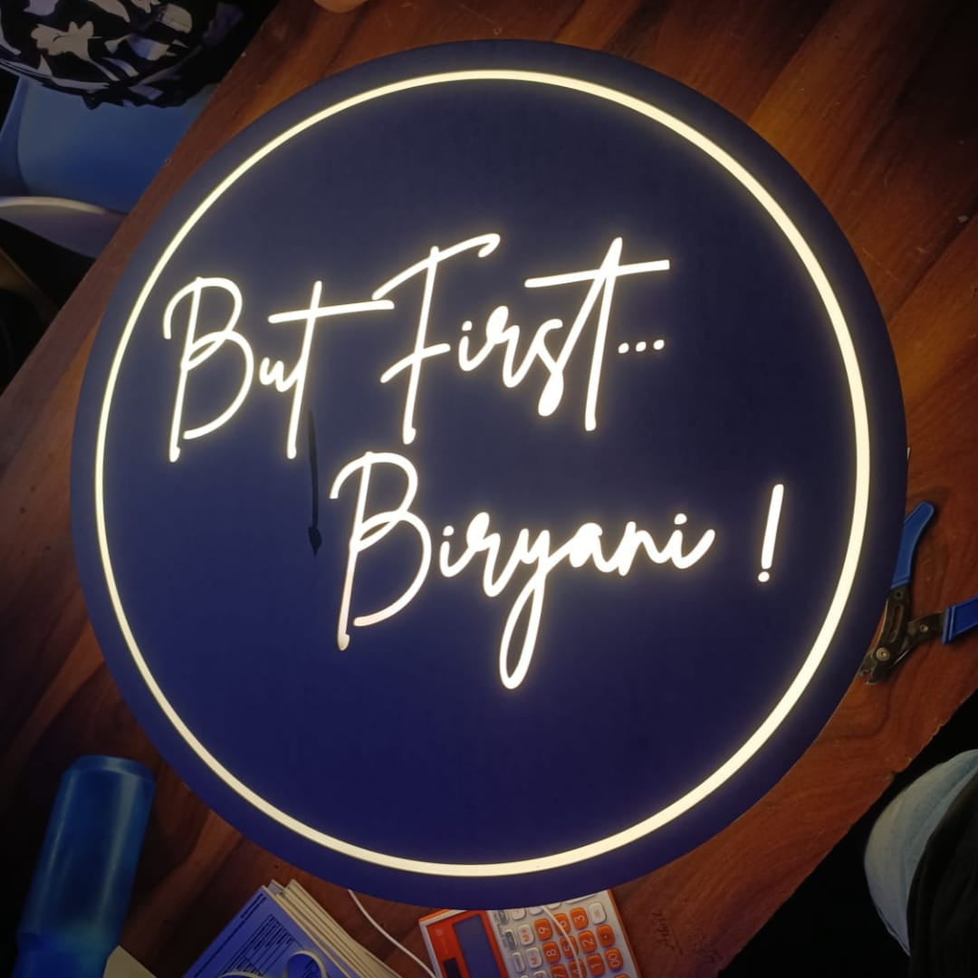 LED neon round wall sign custom circular backlit signage with script text for cafe decor
