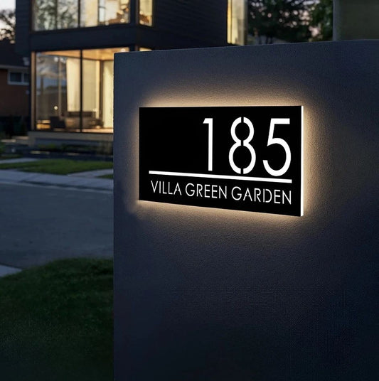 LED outdoor house number sign black acrylic backlit address plaque for villa gate wall
