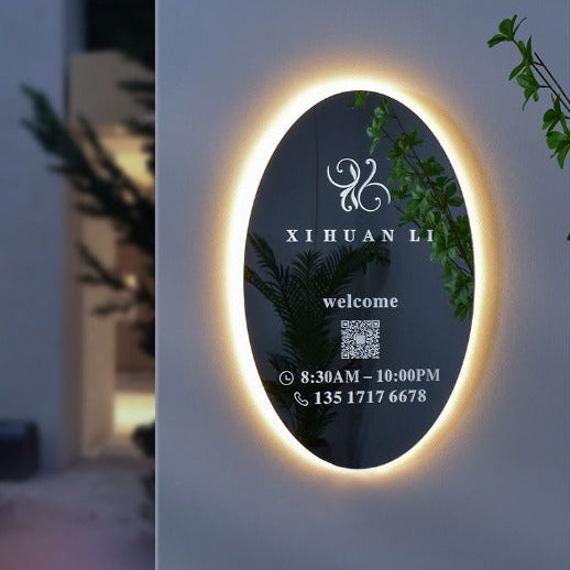 LED oval acrylic logo sign backlit halo wall signage for salon spa and clinic branding
