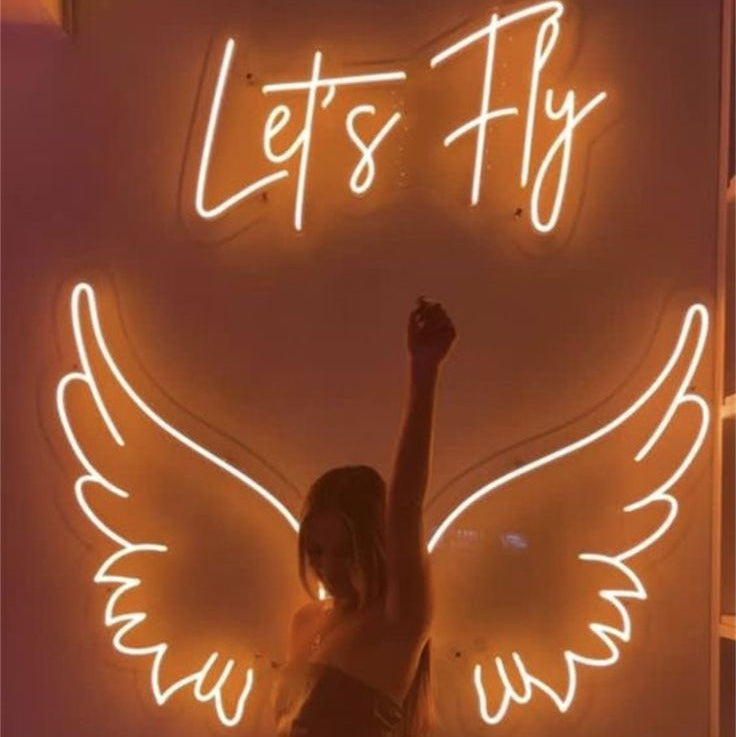 Neon Fly Ride Sign Let’s Fly Custom Neon Sign Board with Wings | LED Inspirational Neon ...