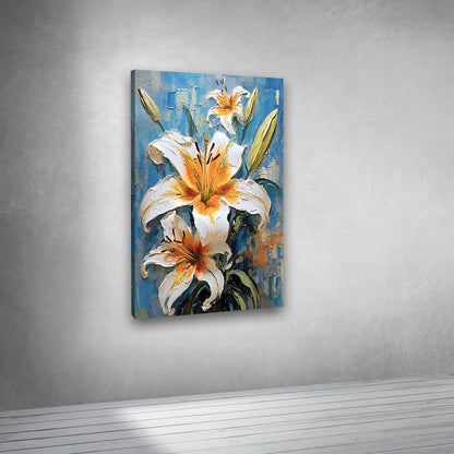 lily flower textured canvas painting blue background wall art for home