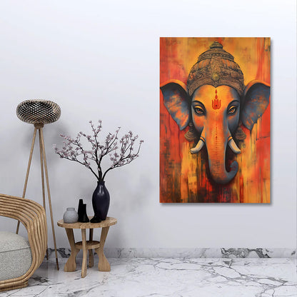 Lord Ganesha abstract canvas painting frame modern spiritual wall decor for living room
